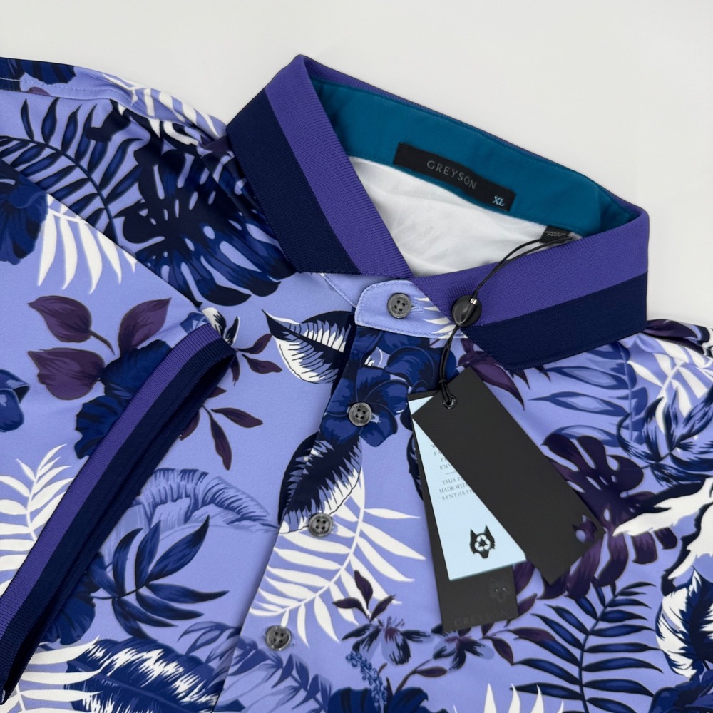 Greyson Floral Wolf Jungle‎ Polo Shirt Mens XL Purple Blue Tropical Print